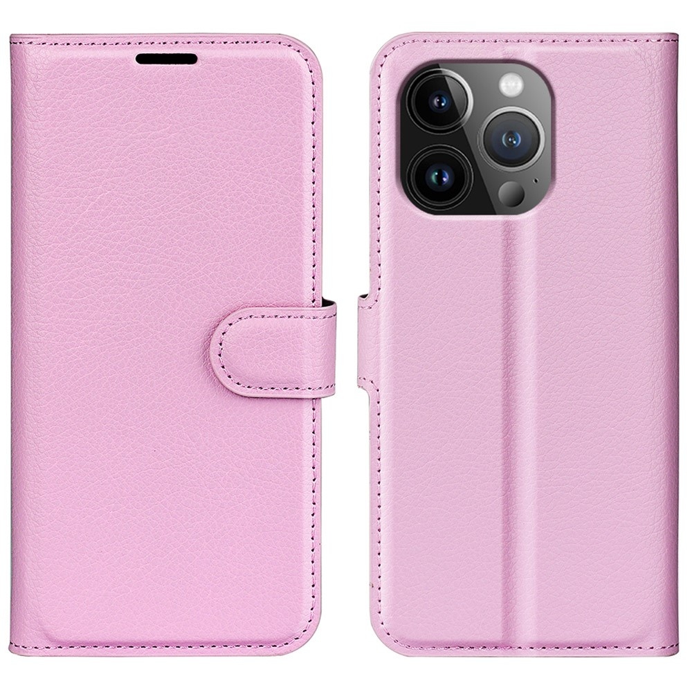 Litchi knížkové pouzdro na iPhone 15 Pro - růžové