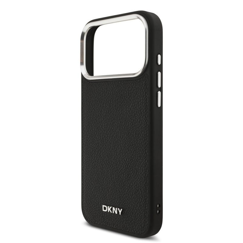 DKNY PU Leather Metal Logo Wrist Chain MagSafe Zadní Kryt pro iPhone 17 Pro Max Black