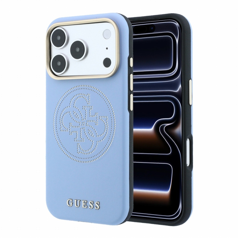 Guess PU Semi Wrap Perforated 4G Logo MagSafe Zadní Kryt pro iPhone 18 Pro Blue