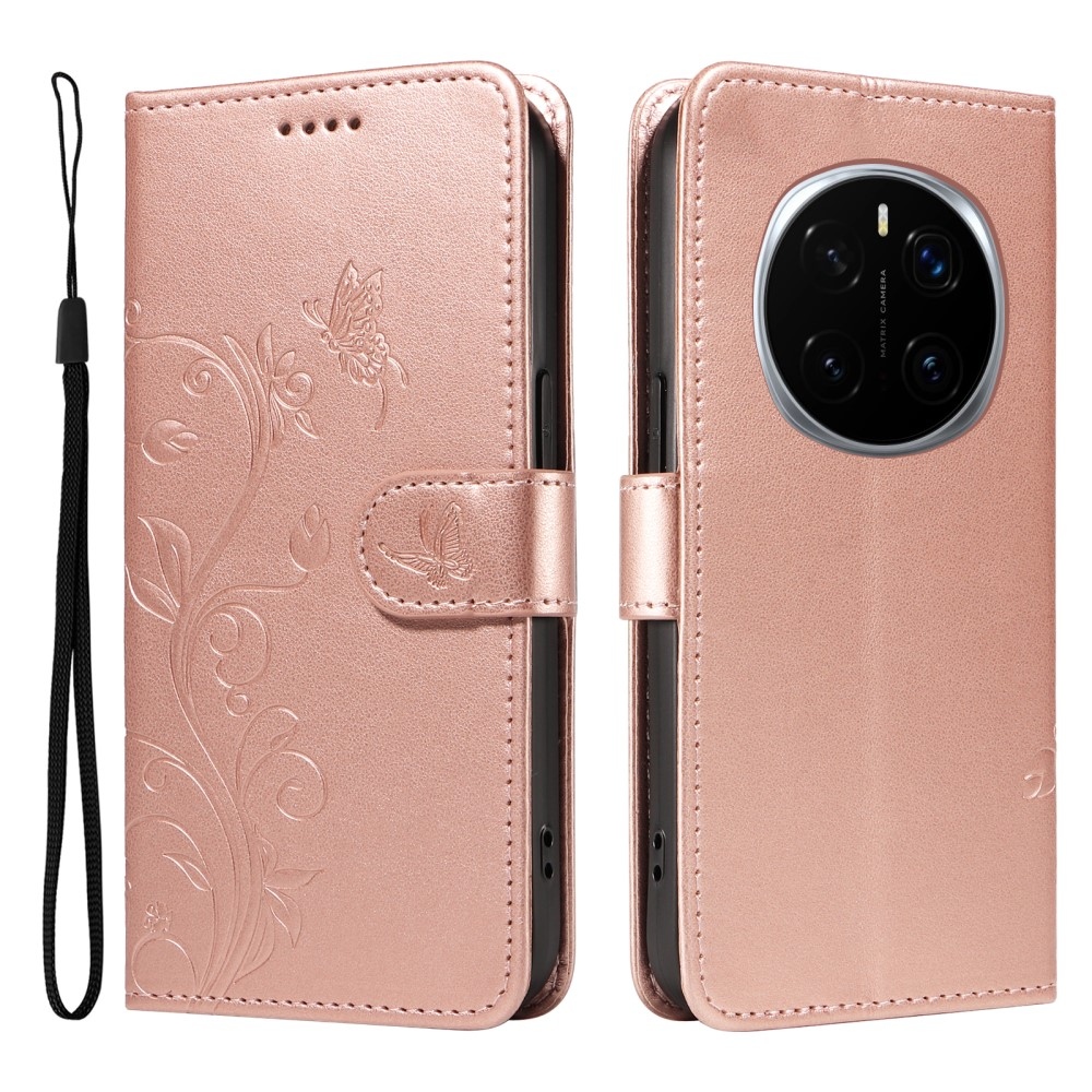 Flowery knížkové pouzdro na Honor Magic 7 Pro 5G - růžovozlaté