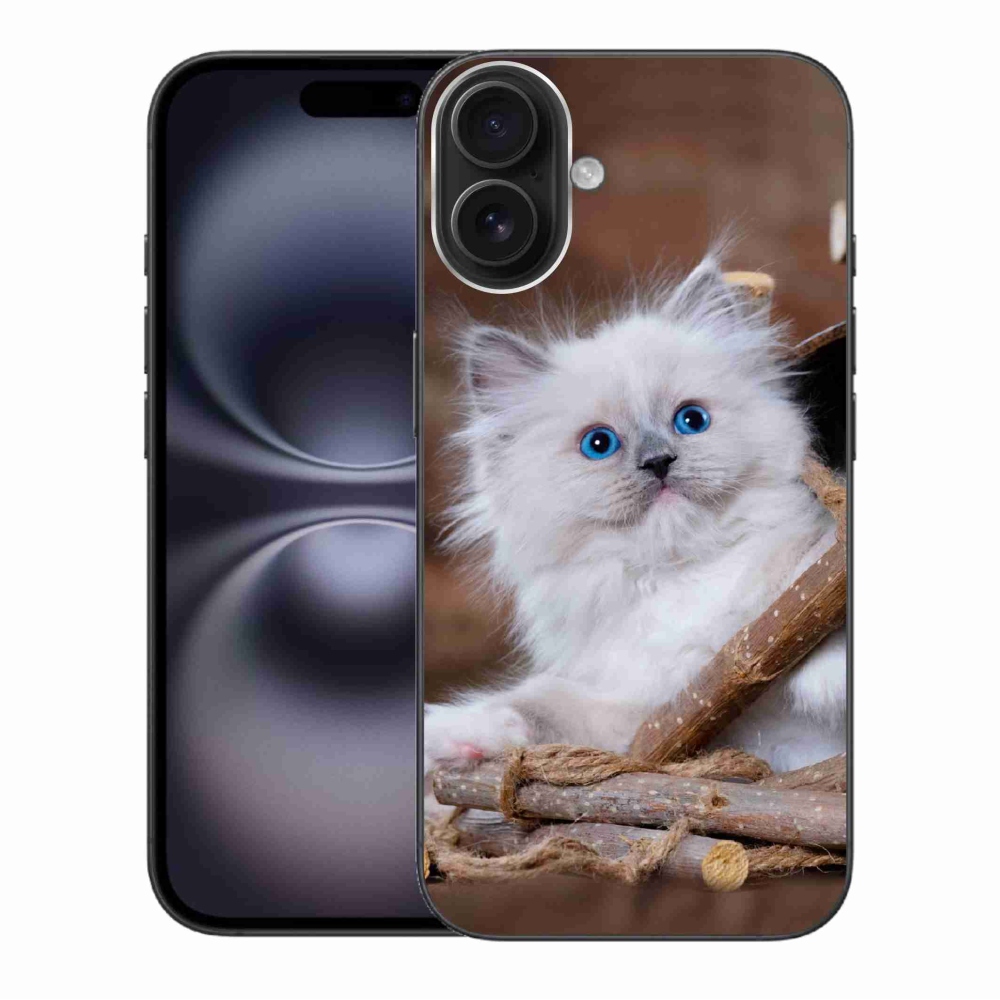 Gelový kryt mmCase na iPhone 16 Plus - bílé kotě