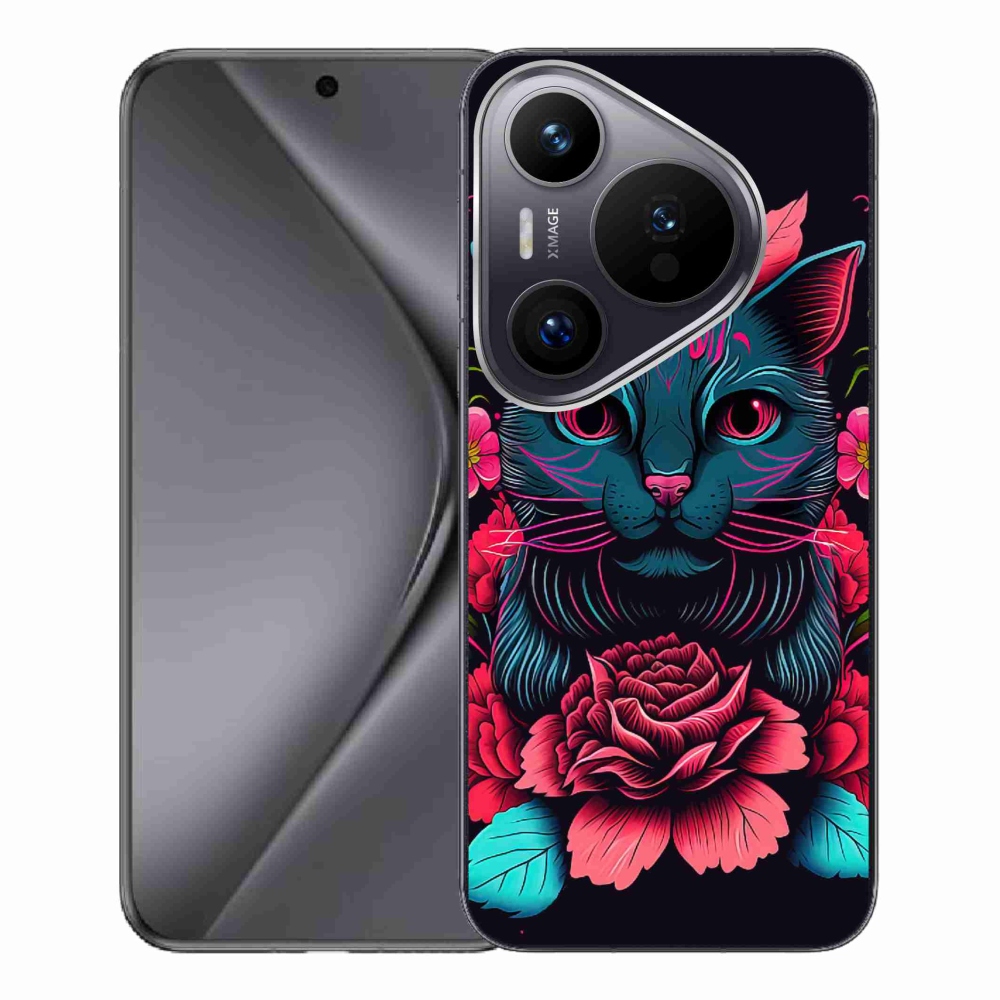 Gelový kryt mmCase na Huawei Pura 70 Pro - květiny a kočka