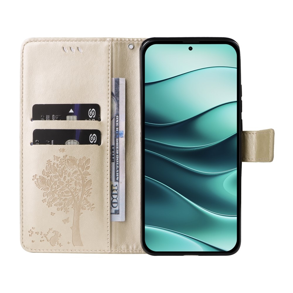 Trees knížkové pouzdro na Xiaomi Redmi Note 14 5G - zlaté