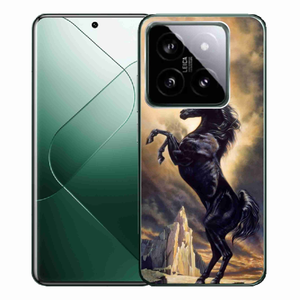 Gelový kryt mmCase na Xiaomi 14 Pro - černý kreslený kůň