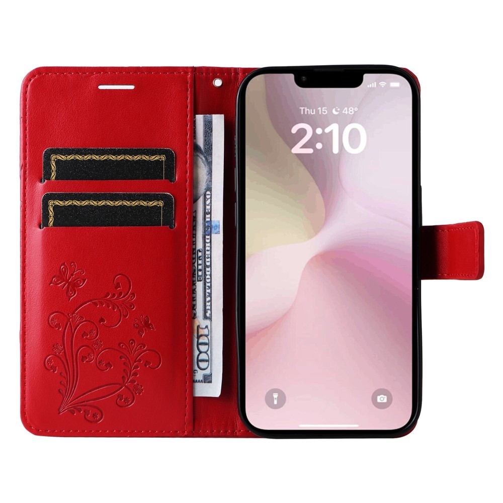 Big Butterfly knížkové pouzdro na iPhone 16e - červené