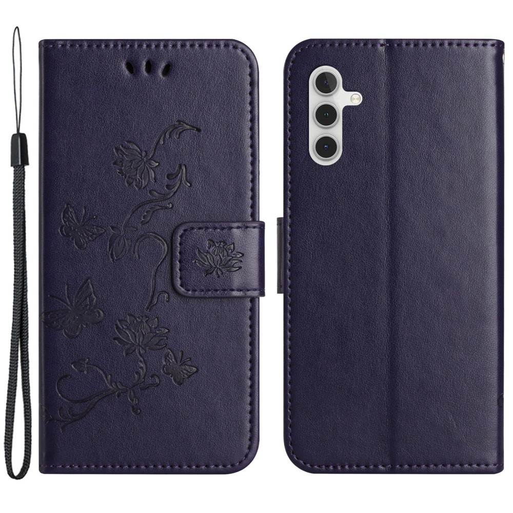 Flower knížkové pouzdro na Samsung Galaxy A05s - tmavěfialové
