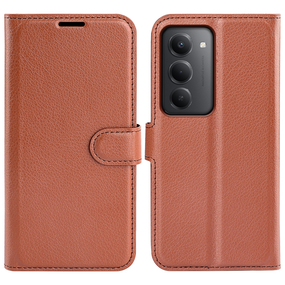 Litchi knížkové pouzdro na Xiaomi Redmi 15 4G/5G (171mm) - hnědé