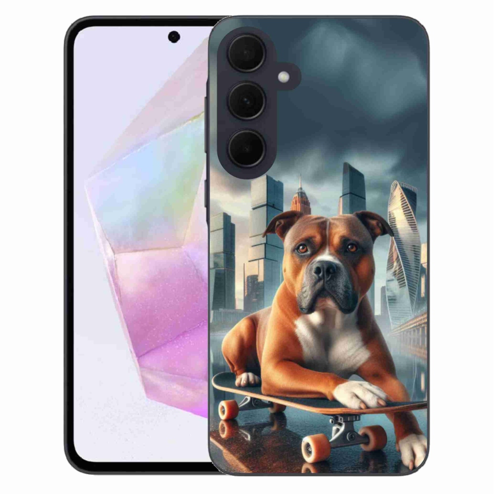 Gelový kryt mmCase na Samsung Galaxy A35 5G - pes na skateboardu