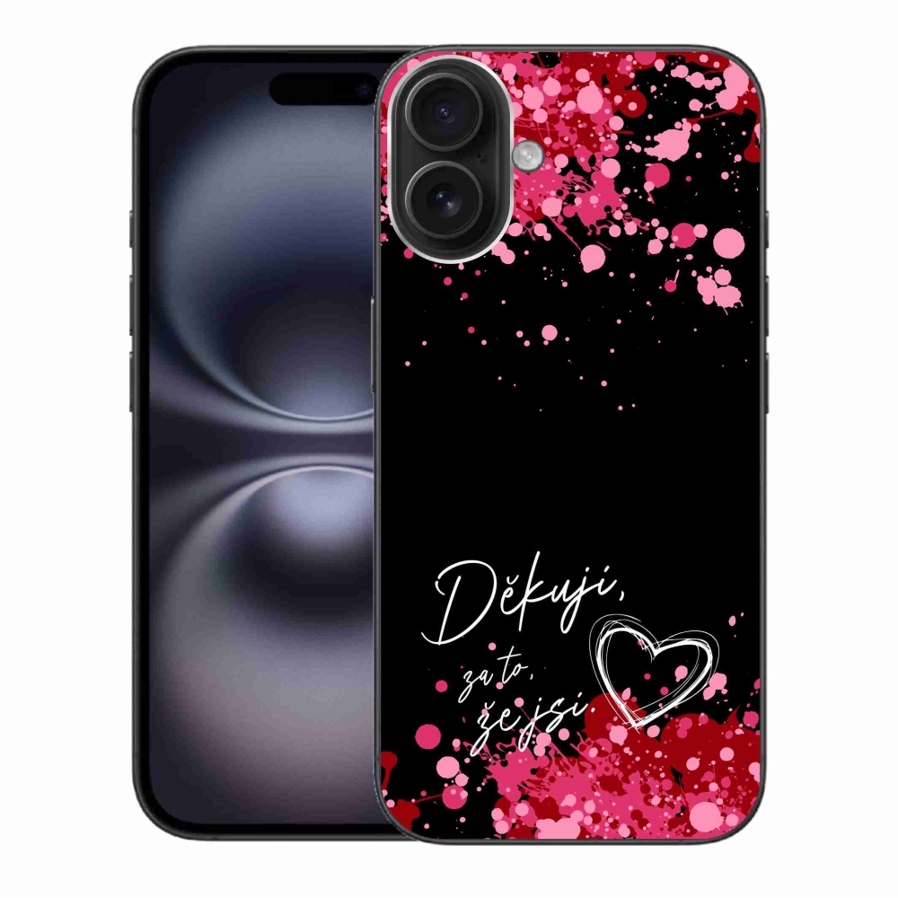 Gelový kryt mmCase na iPhone 16 Plus - zamilovaný text 2 černé pozadí