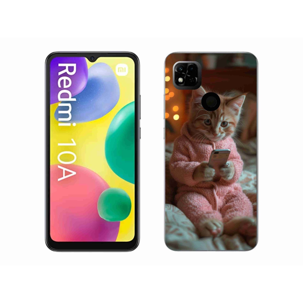 Gelový kryt mmCase na Xiaomi Redmi 10A - kotě s mobilem