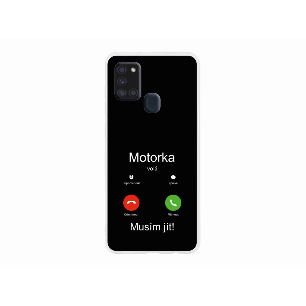 Gelový kryt mmCase na Samsung Galaxy A21s - motorka volá černé pozadí