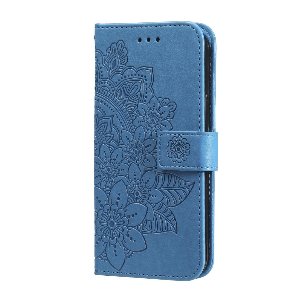 Floral knížkové pouzdro na Realme 14 5G - modré