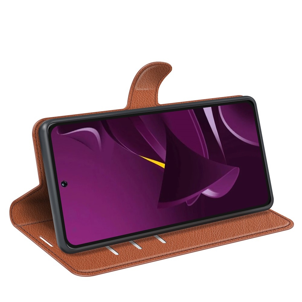 Litchi knížkové pouzdro na Xiaomi Poco M7 Pro 5G - hnědé