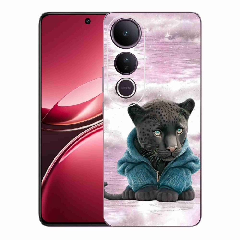 Gelový kryt mmCase na Vivo V50 Lite 4G/5G - černý panter ve svetru