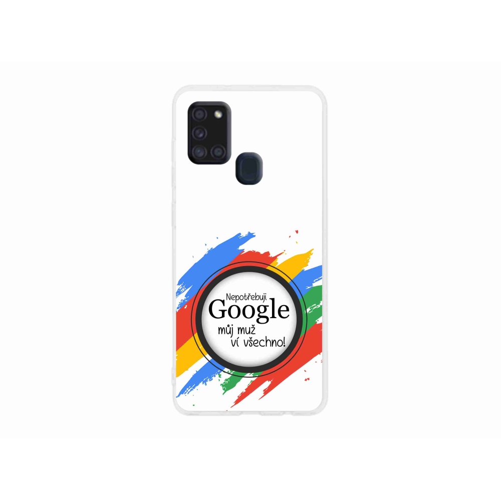 Gelový kryt mmCase na Samsung Galaxy A21s - muž ví všechno bílé pozadí
