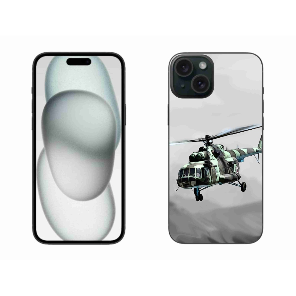 Gelový kryt mmCase na iPhone 15 Plus - vojenský vrtulník