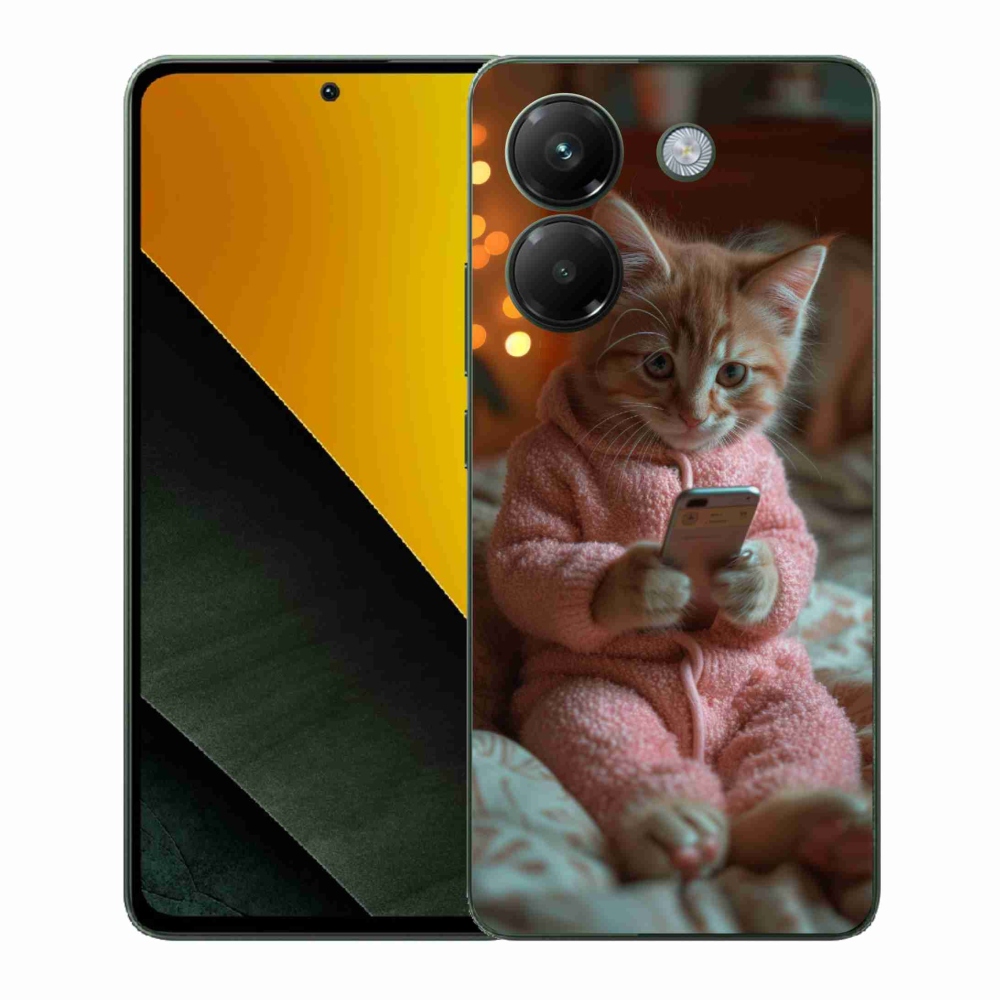 Gelový kryt mmCase na Xiaomi Poco M7 Pro 5G - kotě s mobilem