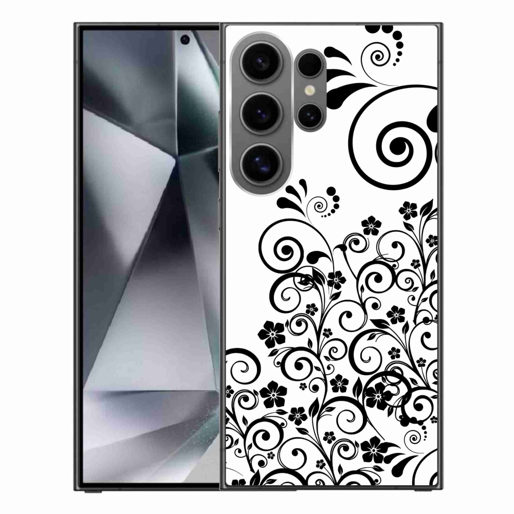 Gelový kryt mmCase na Samsung Galaxy S24 Ultra - černobílé květinové vzory