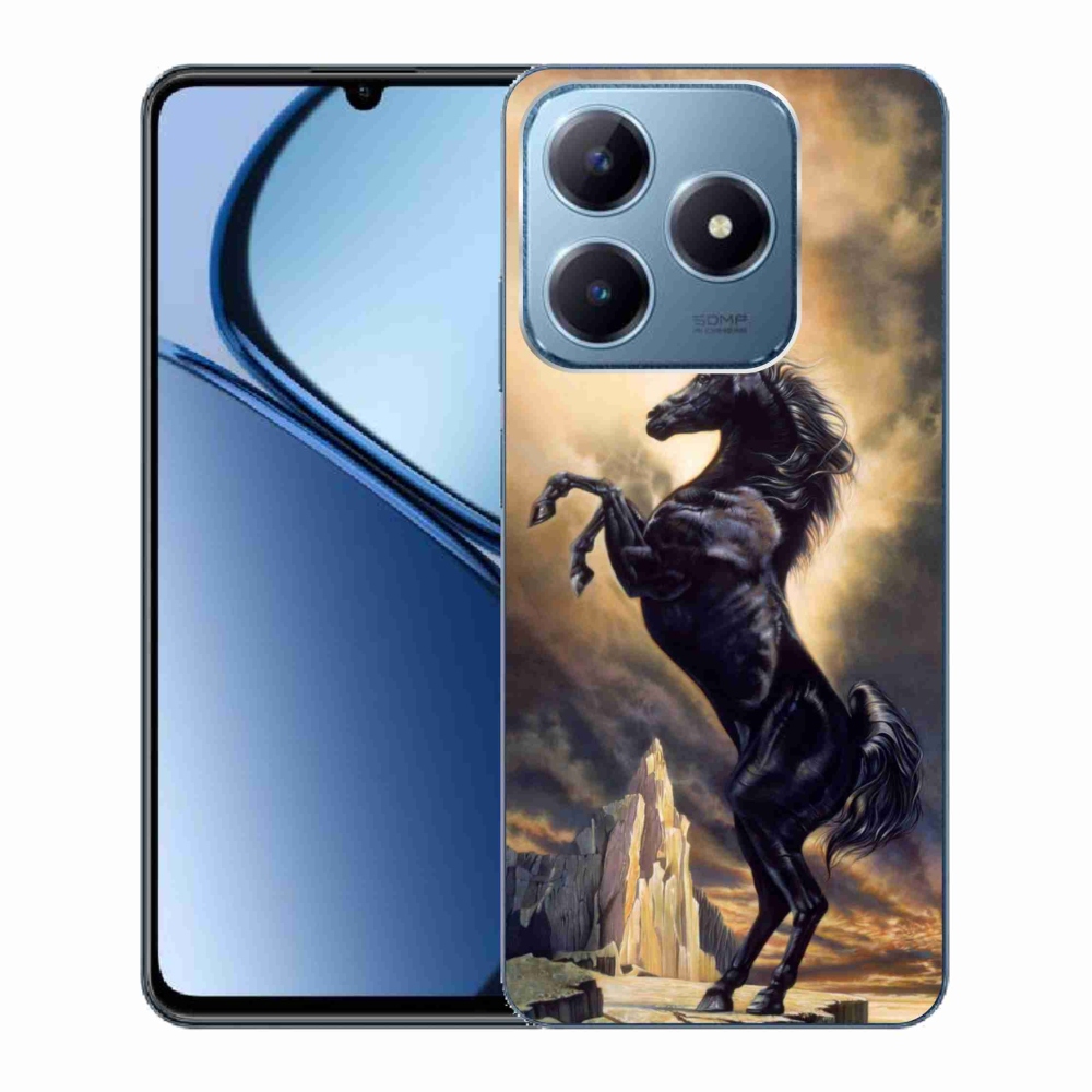 Gelový kryt mmCase na Realme C63 - černý kreslený kůň