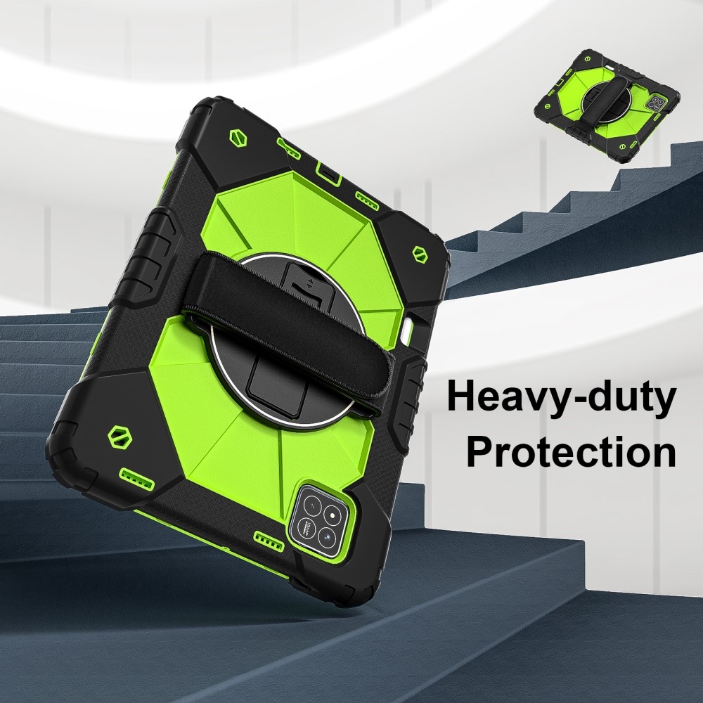 Strap odolný kryt s držákem na ruku a ramenním popruhem na Xiaomi Pad 7/7 Pro - černý/zelený