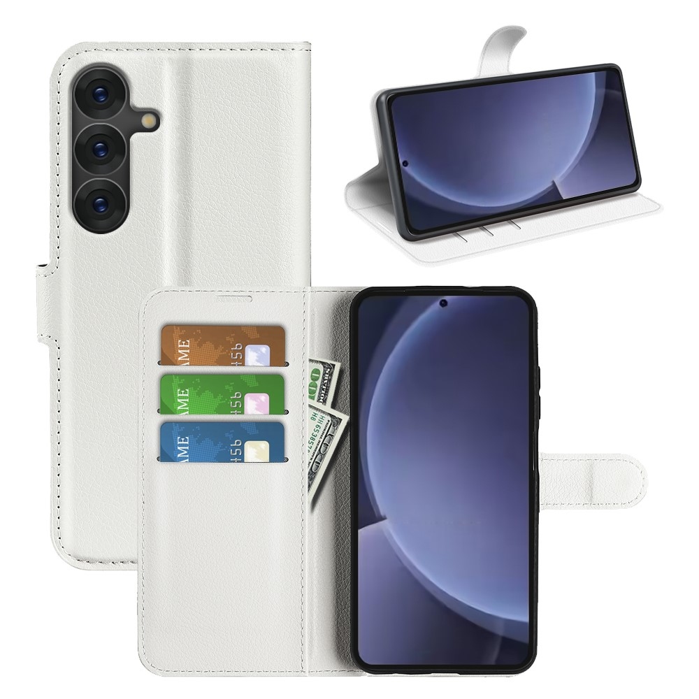 Litchi knížkové pouzdro na Samsung Galaxy S25+ - bílé