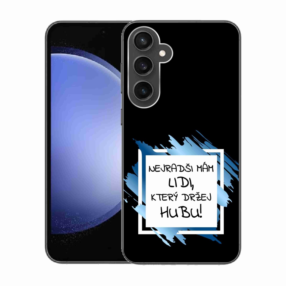 Gelový kryt mmCase na Samsung Galaxy S23 FE - vtipný text 7 bíločerné pozadí