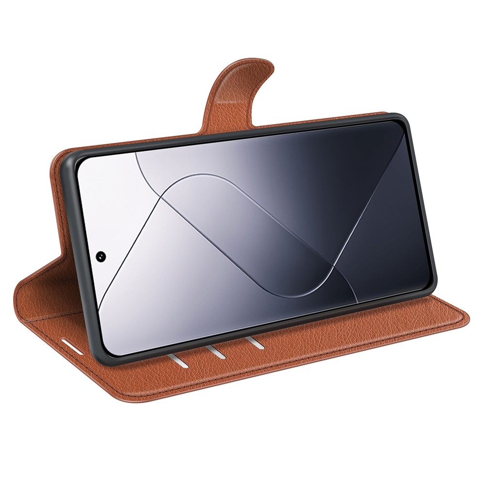 Litchi knížkové pouzdro na Xiaomi 14 - hnědé
