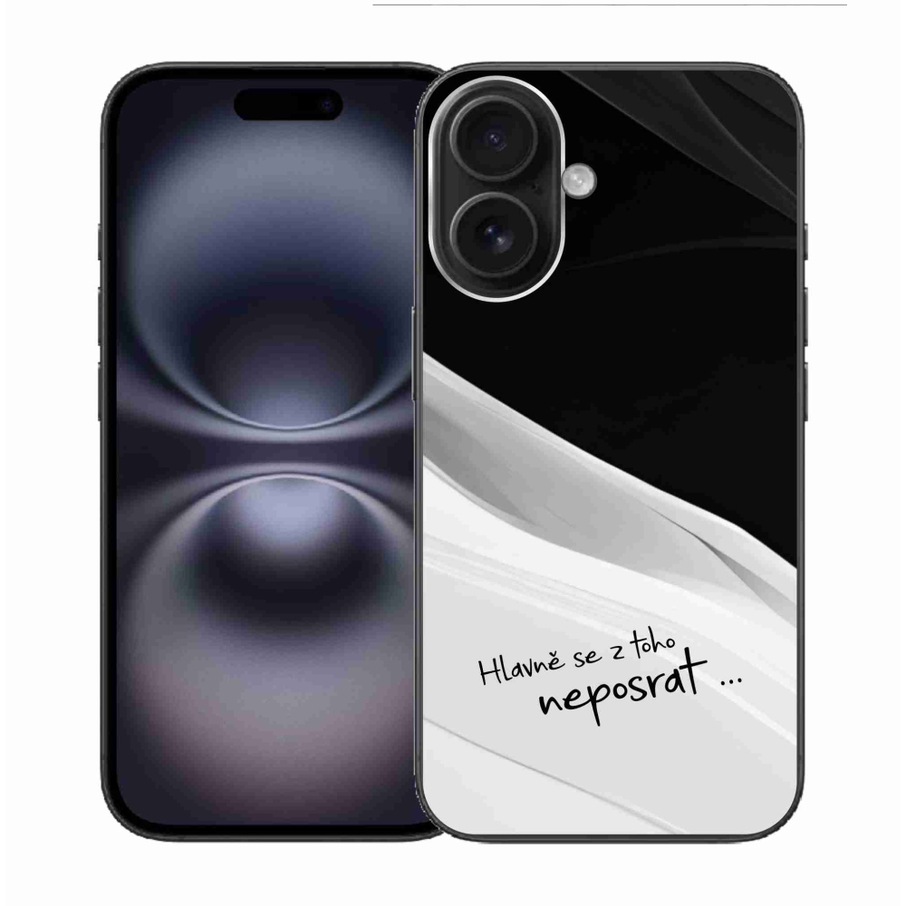 Gelový kryt mmCase na iPhone 16 - vtipný text 13 bíločerné pozadí