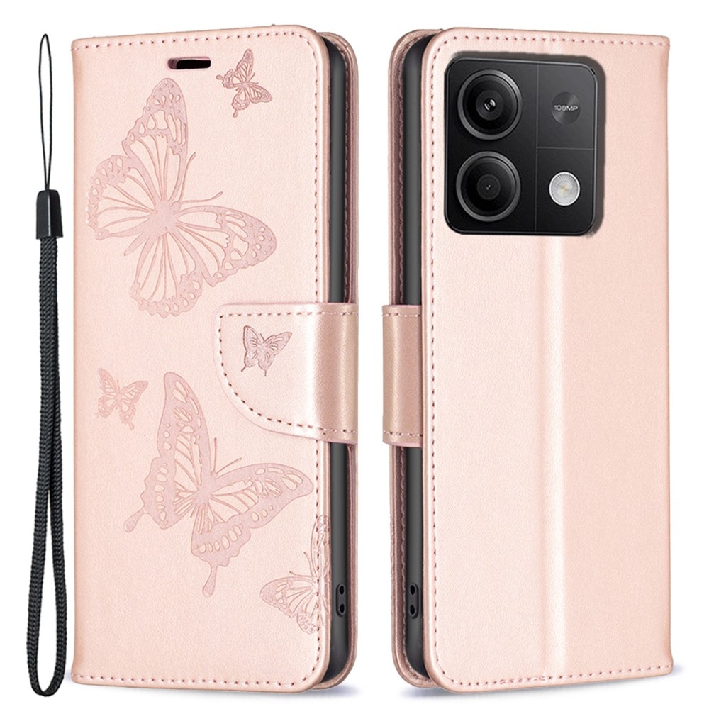 Butterfly knížkové pouzdro na Xiaomi Redmi Note 13 5G - růžovozlaté