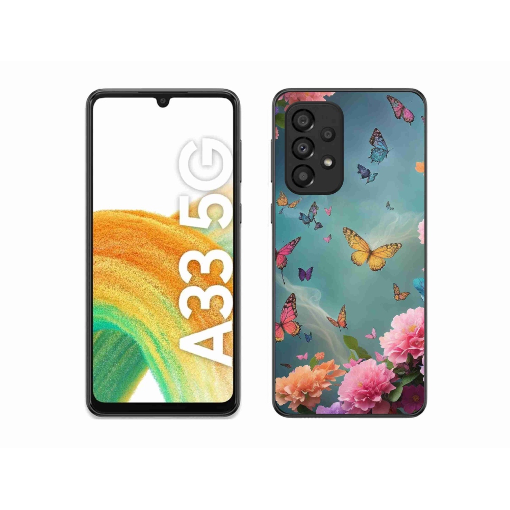 Gelový kryt mmCase na Samsung Galaxy A33 5G - barevné květy a motýli