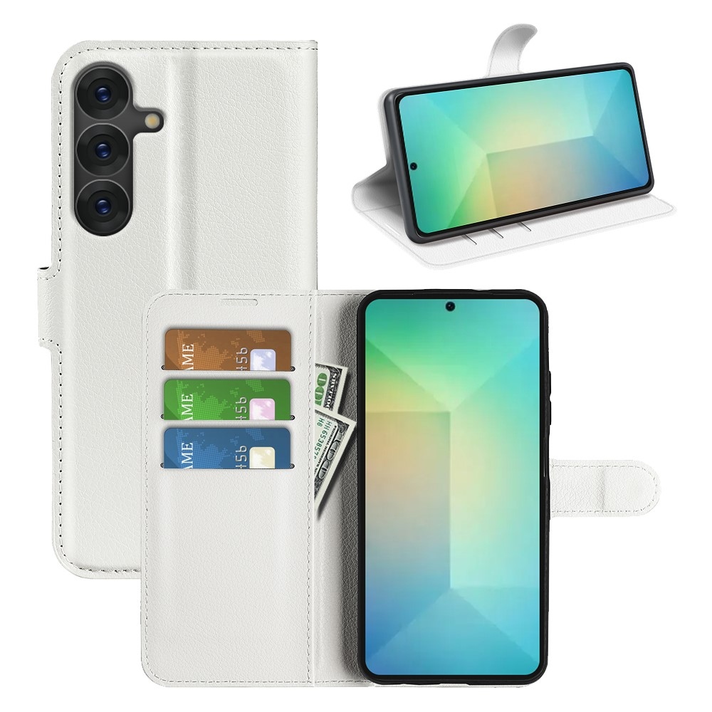 Litchi knížkové pouzdro na Samsung Galaxy S25 - bílé