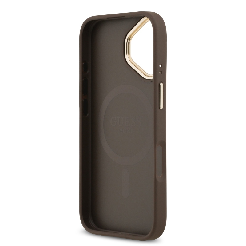 Guess PU Leather 4G Gold Frame MagSafe Zadní Kryt pro iPhone 17 Brown