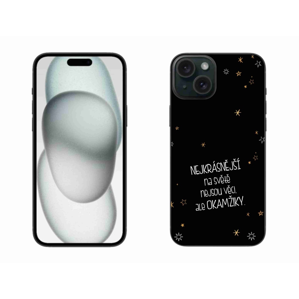 Gelový kryt mmCase na iPhone 15 Plus - citát 4 černé pozadí