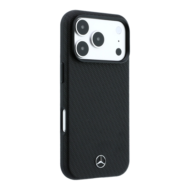 Mercedes PU Leather Wood Semi Wrap MagSafe Zadní Kryt pro iPhone 18 Pro Black