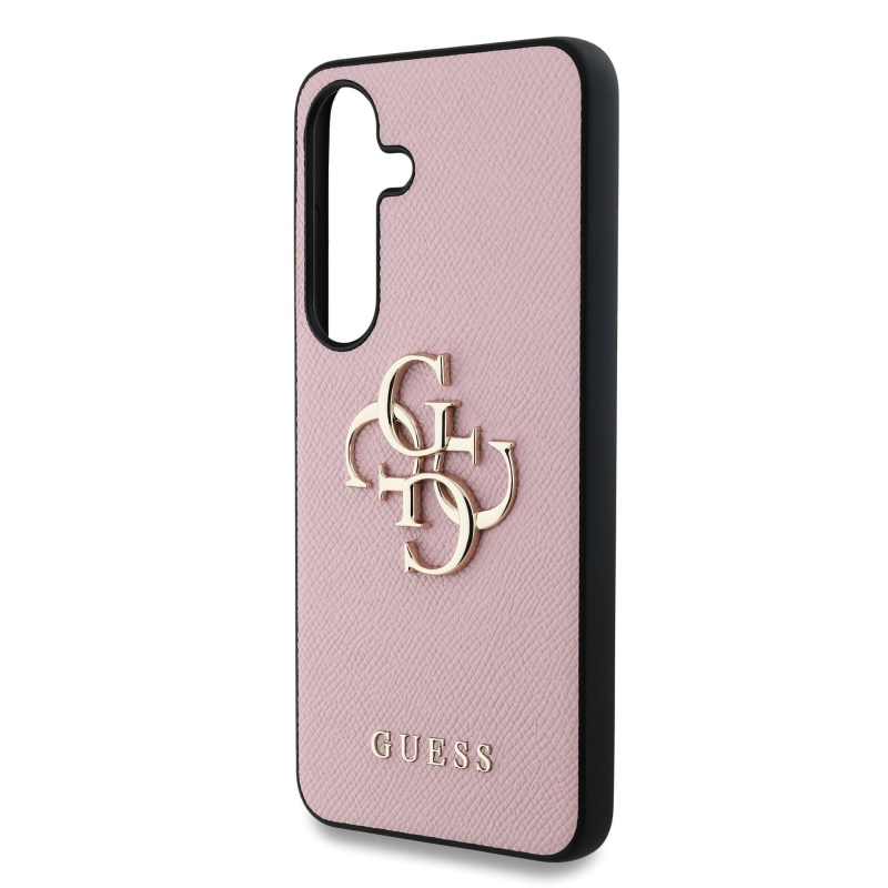 Guess PU Grained 4G Metal Logo Zadní Kryt pro Samsung Galaxy S25+ Pink