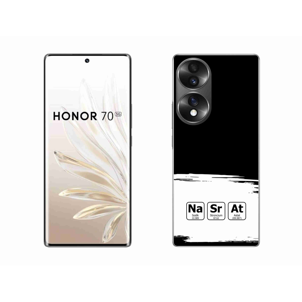 Gelový kryt mmCase na Honor 70 - chemické prvky bíločerné pozadí