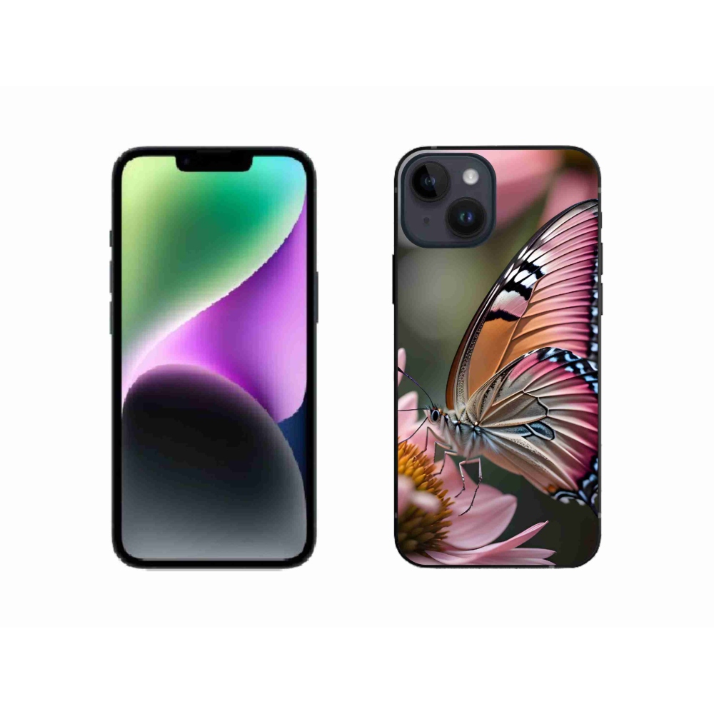 Gelový kryt mmCase na iPhone 14 - barevný motýl