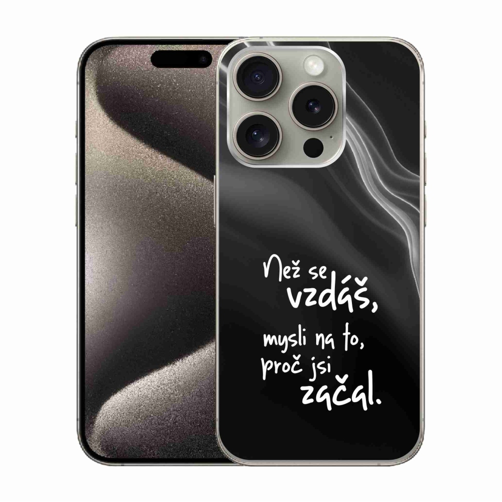 Gelový kryt mmCase na iPhone 15 Pro - citát 2 černé pozadí