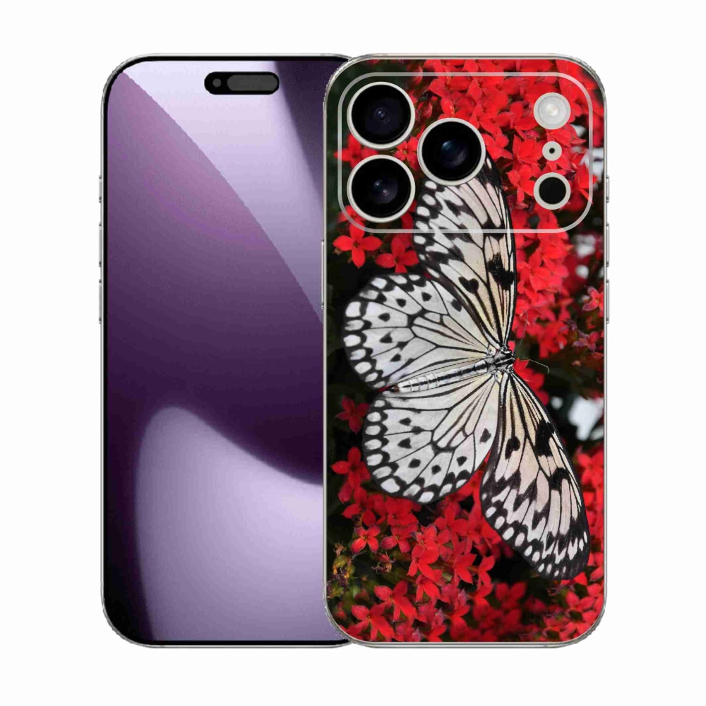 Gelový kryt mmCase na iPhone 17 Pro - černobílý motýl 1