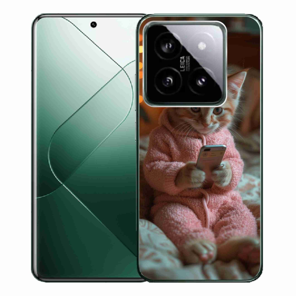 Gelový kryt mmCase na Xiaomi 14 Pro - kotě s mobilem