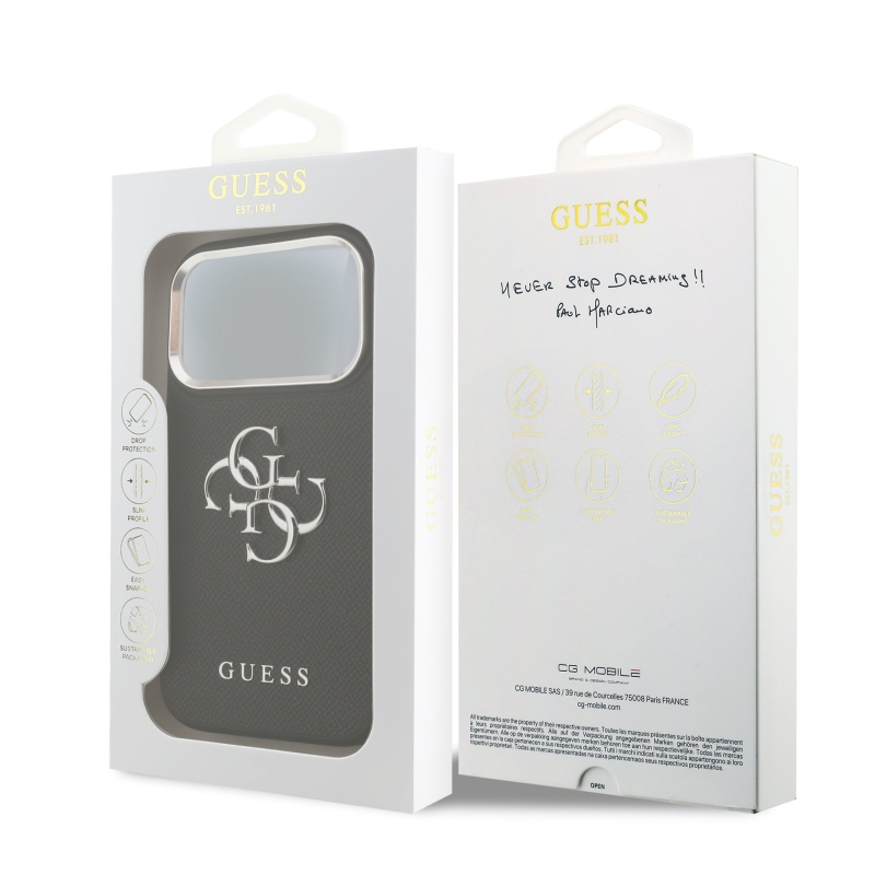 Guess PU Grained 4G Metal Logo Zadní Kryt pro iPhone 17 Pro Black