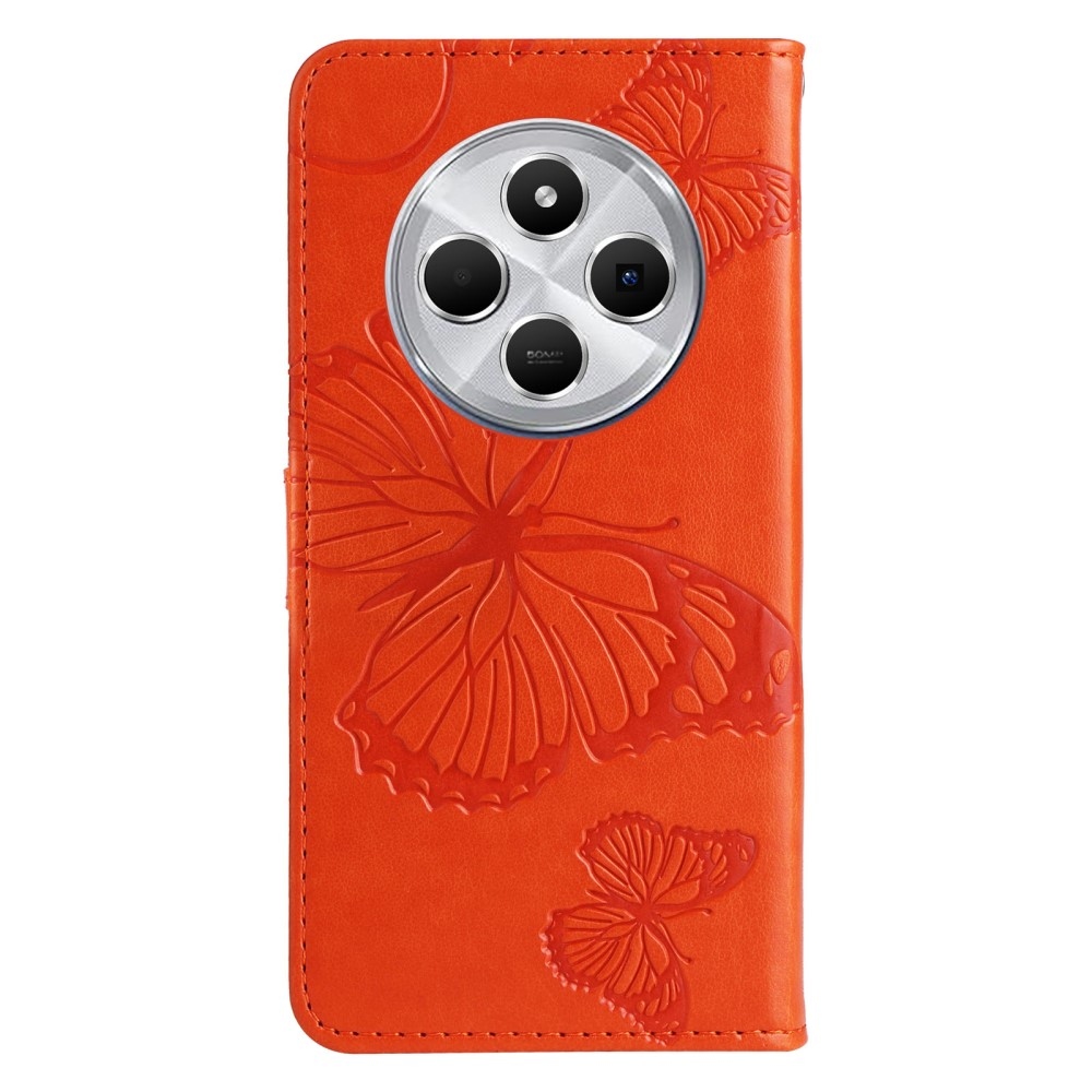 Big Butterfly knížkové pouzdro na Xiaomi Redmi 14C/Poco C75 - oranžové