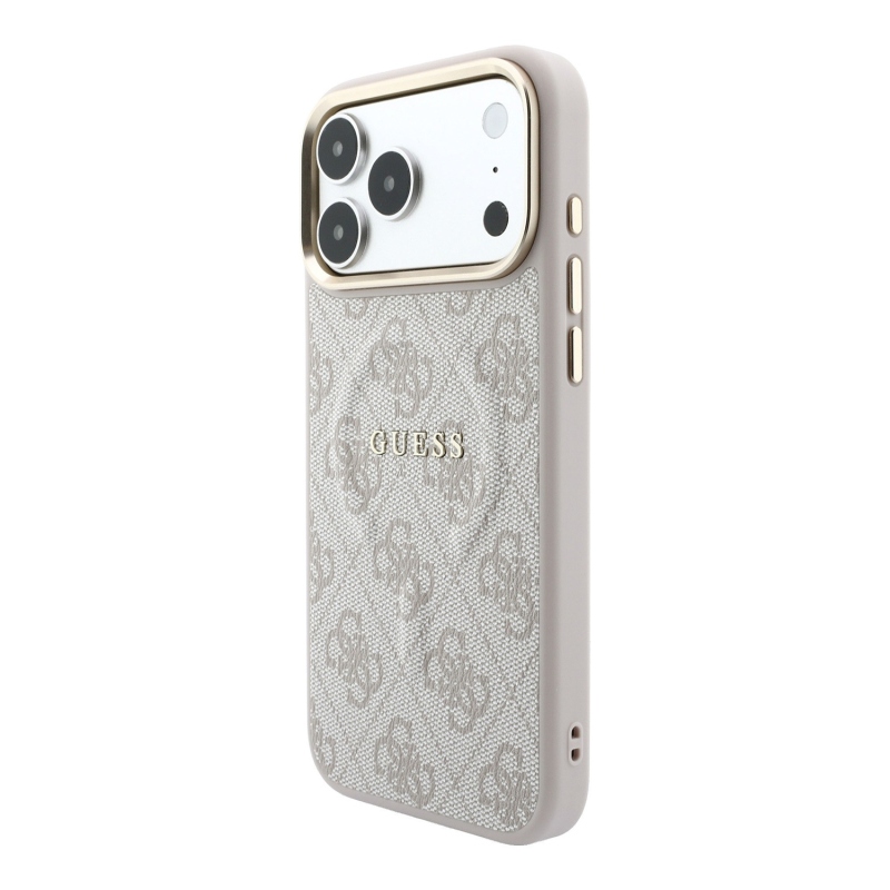 Guess PU Leather 4G Gold Frame Embossed MagSafe Zadní Kryt pro iPhone 18 Pro Pink
