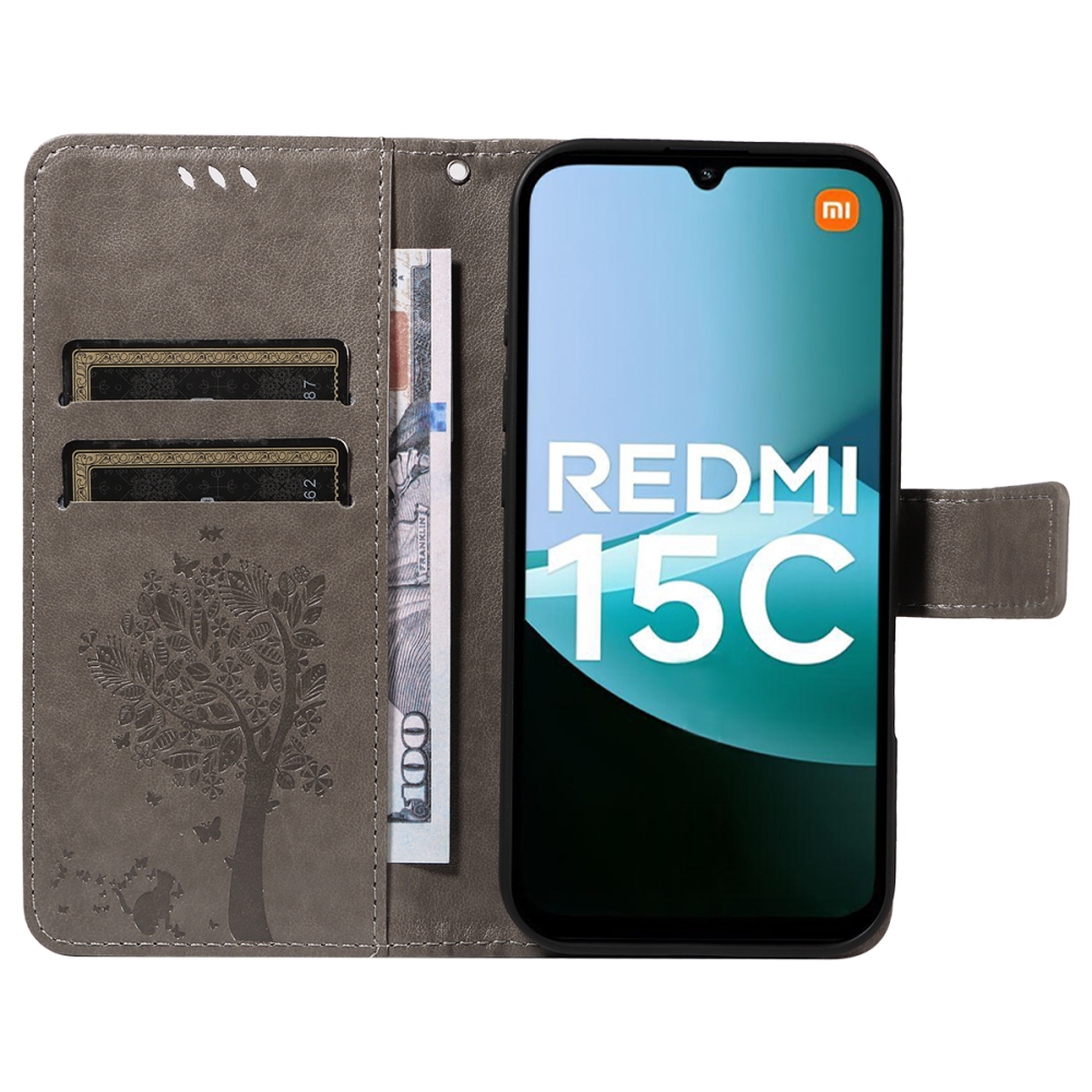 Trees knížkové pouzdro na Xiaomi Redmi 15C 4G/5G (173mm) - šedé