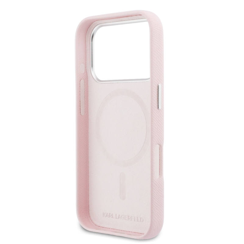 Karl Lagerfeld PU Karl and Choupette Heads Pins MagSafe Zadní Kryt pro iPhone 17 Pro Max Pink
