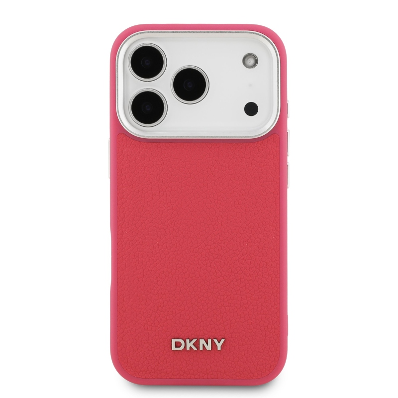 DKNY PU Leather Metal Logo Wrist Chain MagSafe Zadní Kryt pro iPhone 17 Pro Pink