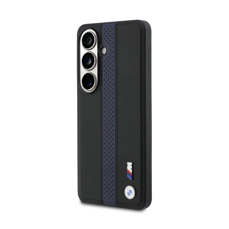 BMW M PU Leather Perforated Stripes and Metal Logo Magnetic Zadní Kryt pro Samsung Galaxy S26 Blue