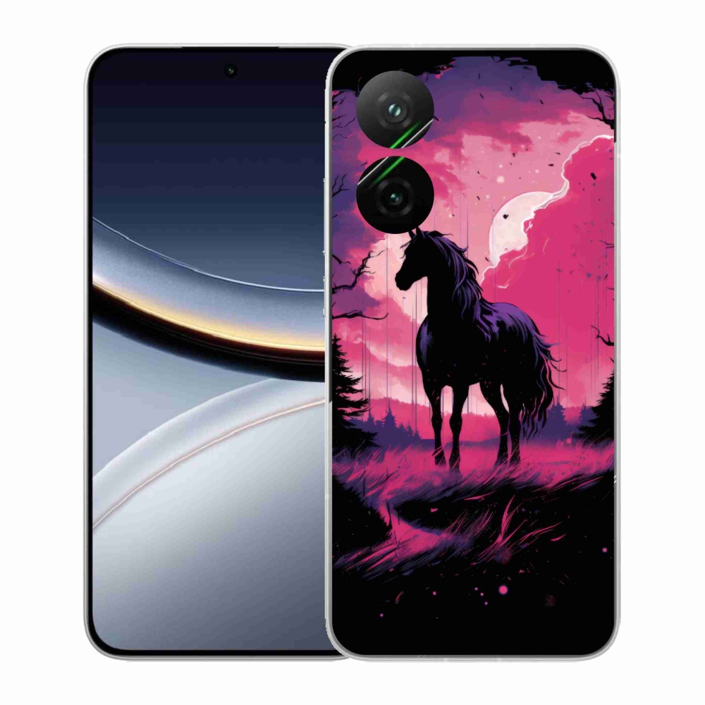 Gelový kryt mmCase na Xiaomi Poco F7 5G - černý kreslený kůň 1