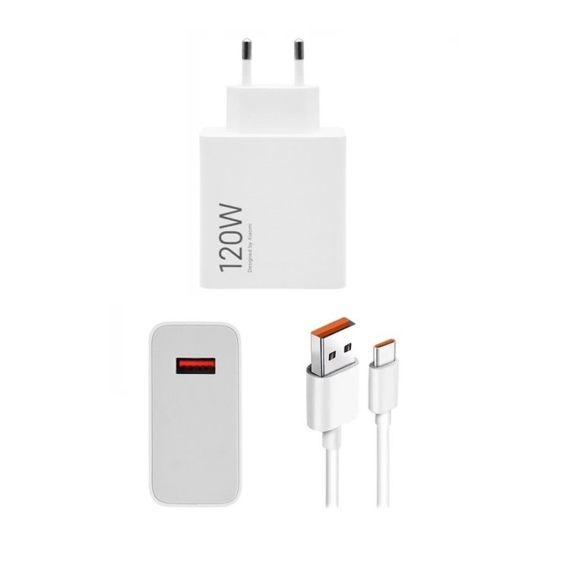 Xiaomi MDY-14-EE USB-A 120W Cestovní Nabíječka + USB-C 6A Datový Kabel White 