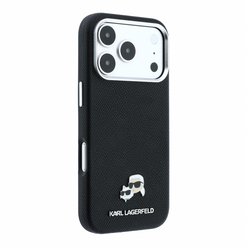 Karl Lagerfeld PU Grained Semi Wrap K&CH Heads Magsafe Zadní Kryt pro iPhone 18 Pro Black